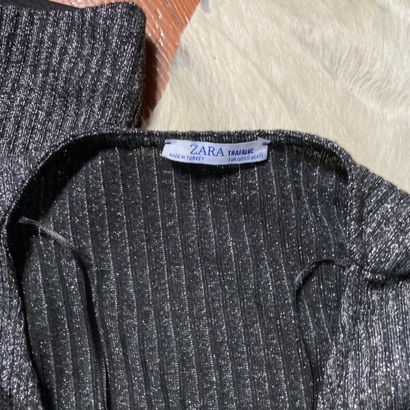 ZARA Metallic Silver/Black Ripped Flare Pant & Wrap Top - Matching Set - Medium - Picture 3 of 3
